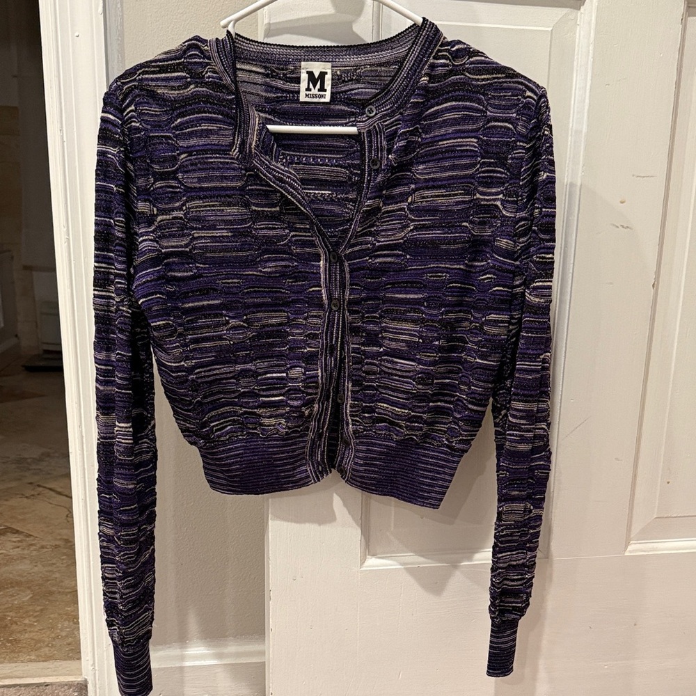 Missoni Striped Knit Cardigan in Purple and Black